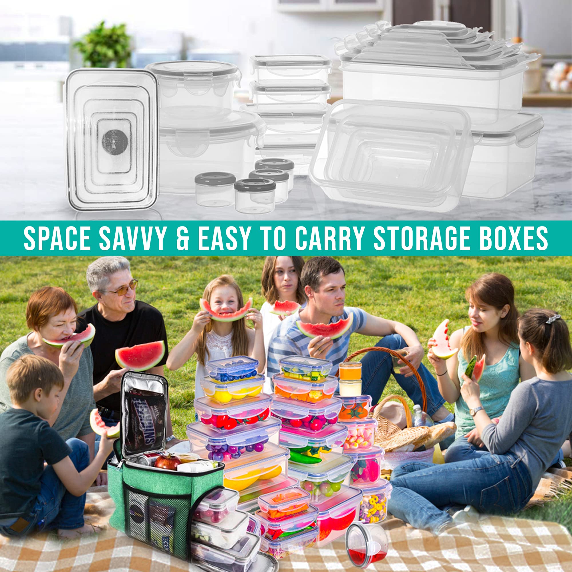 50 Pcs Large Food Storage Containers with Lids Airtight-85 OZ to Sauces Box-Total 526OZ Stackable Kitchen Bowls Set Meal Prep Container-BPA Free Leak proof Plastic Lunch Boxes- Freezer Microwave safe